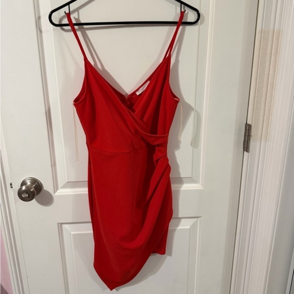 Lush Red V-Neck Wrap Mini Dress - Size S